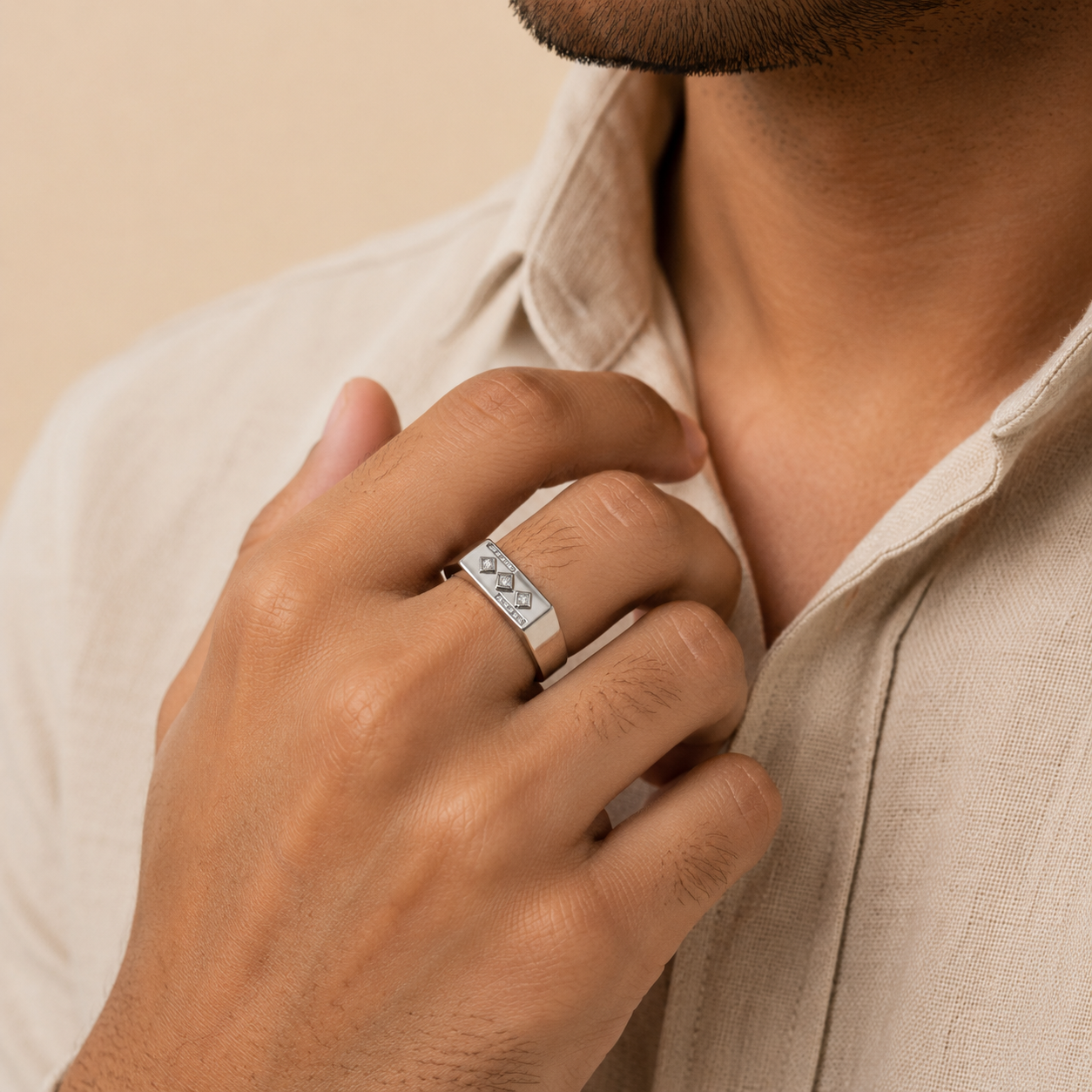 925 sterling silver mens signet ring with CZ