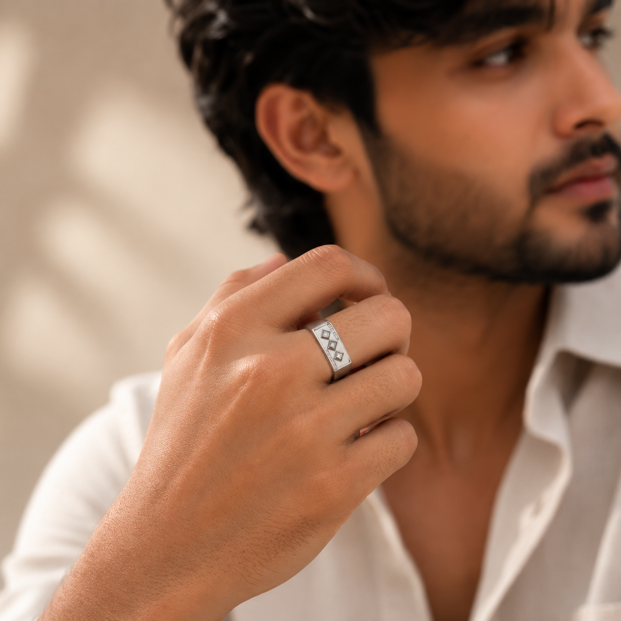 Wide faced silver signet ring for men