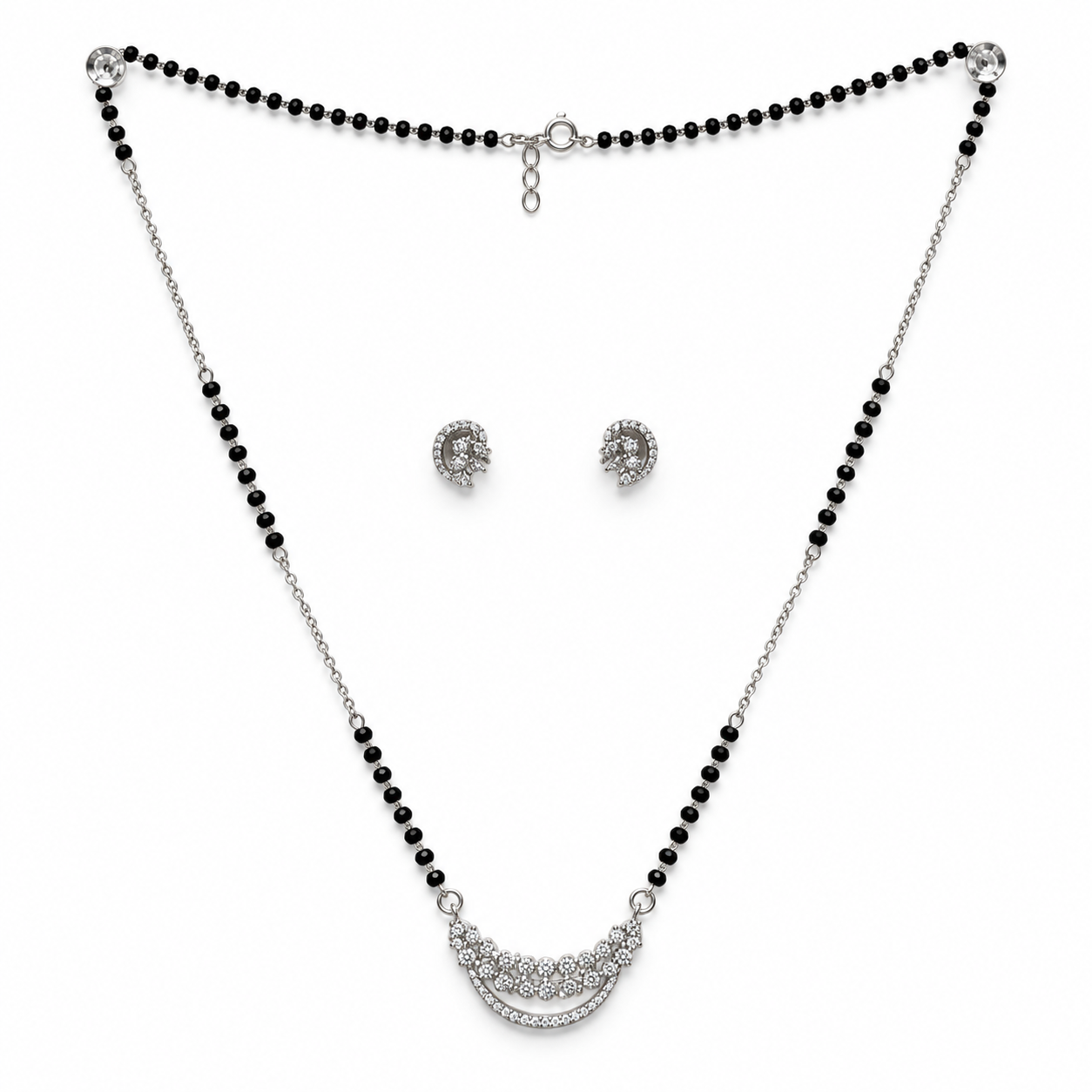 Silver Double Row Crescent Mangalsutra Set