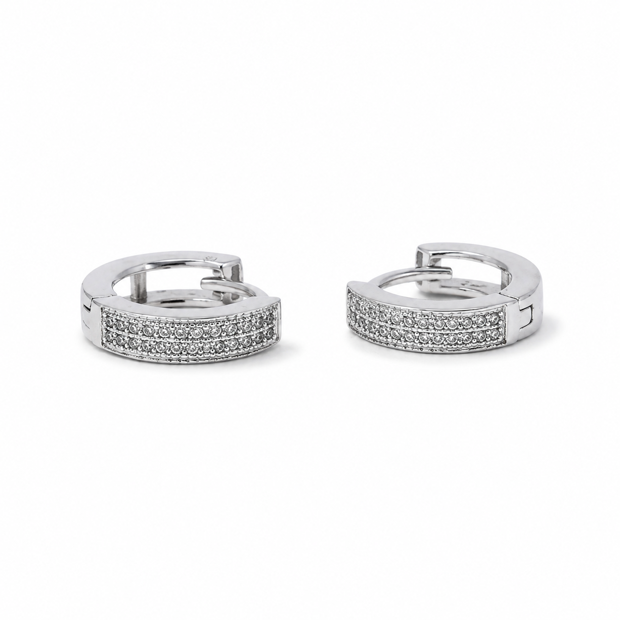 Silver Double Row Pave Huggie Earrings_01
