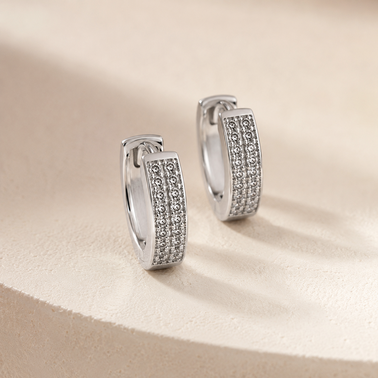 Silver Double Row Pave Huggie Earrings_02