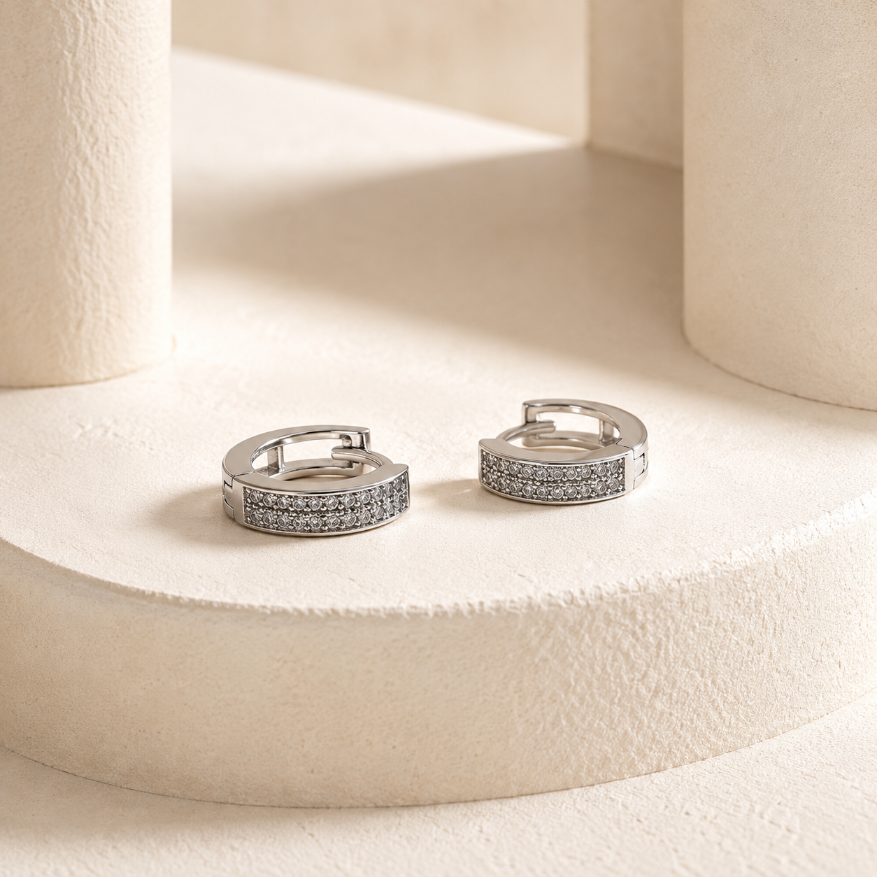 Silver Double Row Pave Huggie Earrings_04
