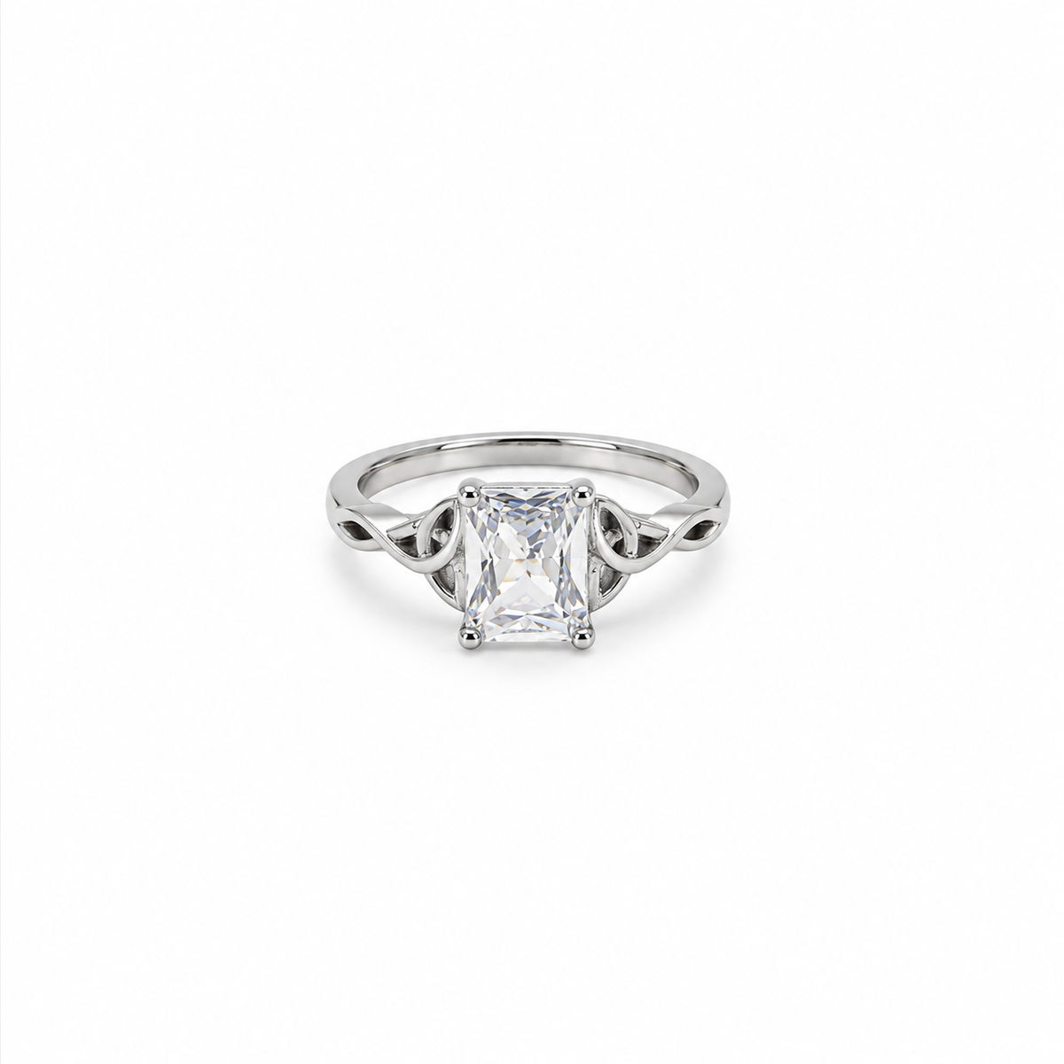 Silver Emerald Cut Celtic Knot Solitaire Ring