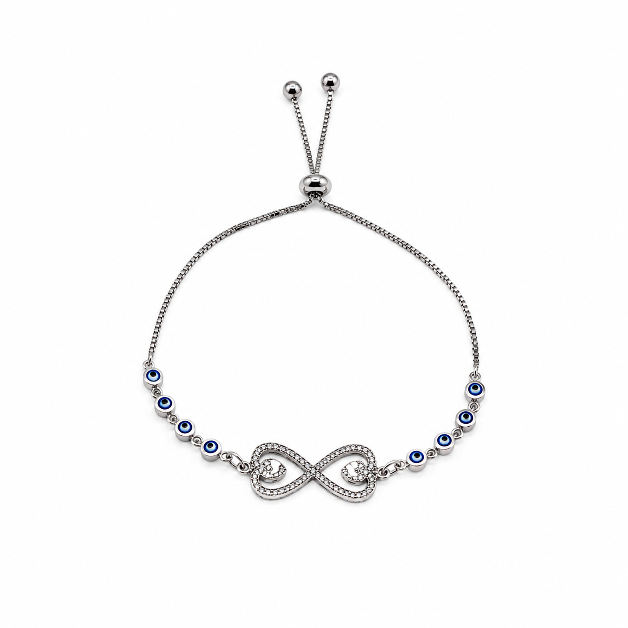 Silver Evil Eye Infinity Bolo Bracelet