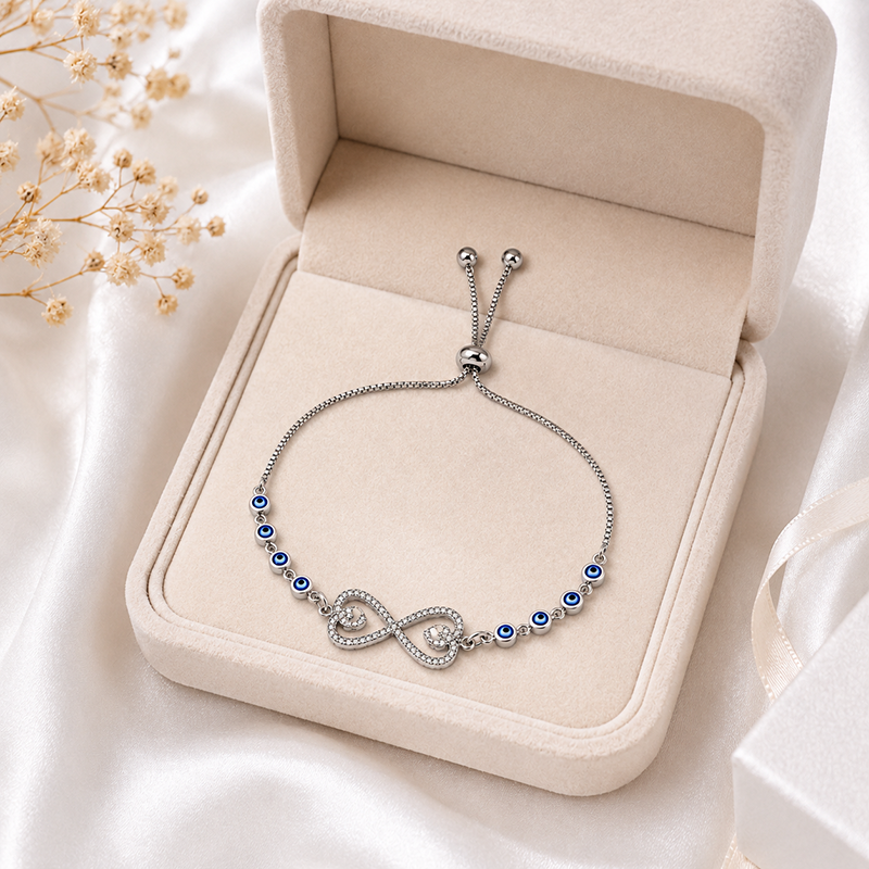 Silver Evil Eye Infinity Bolo Bracelet