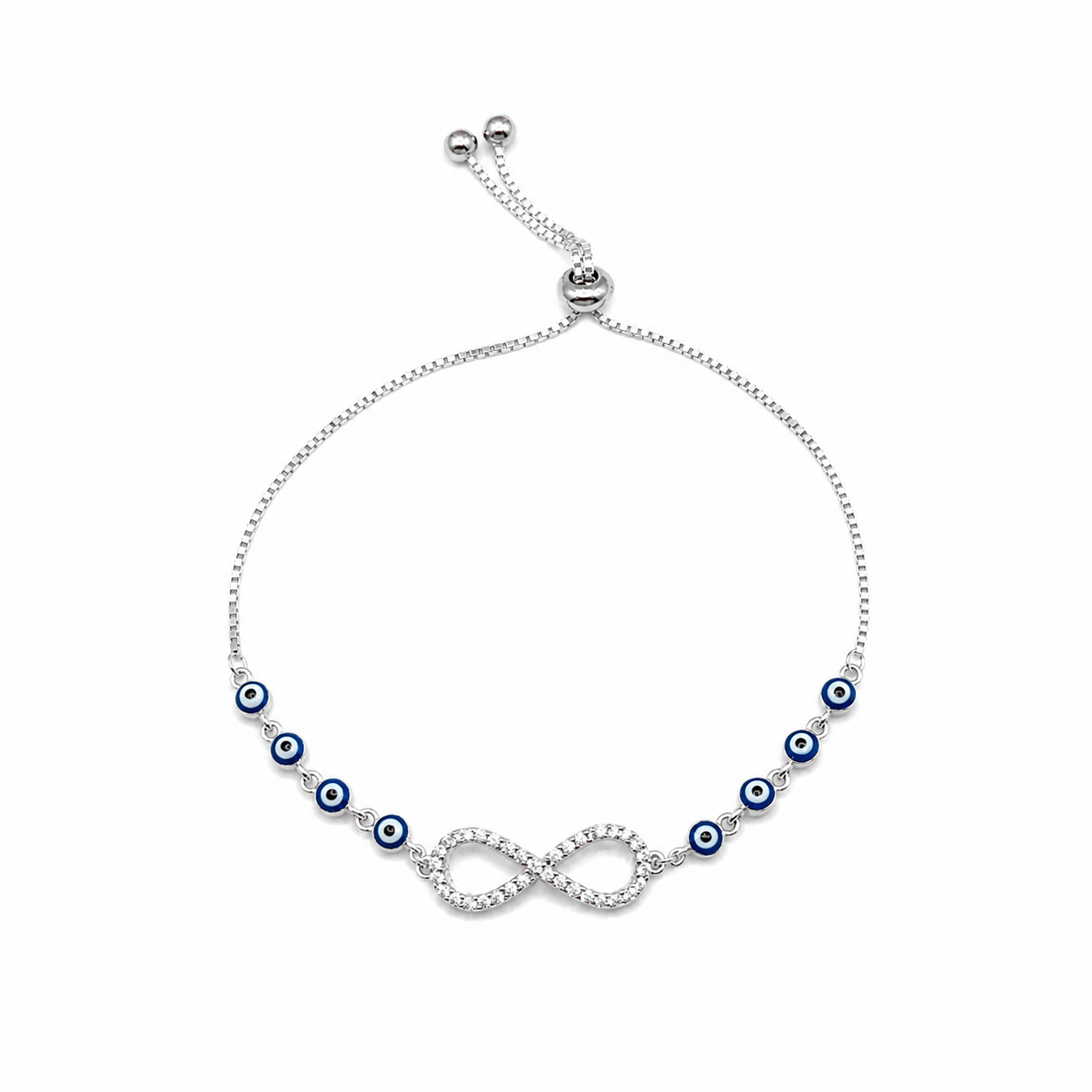 Silver Evil Eye Infinity Slider Bracelet