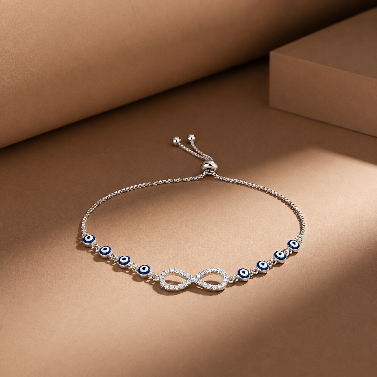 Silver Evil Eye Infinity Slider Bracelet