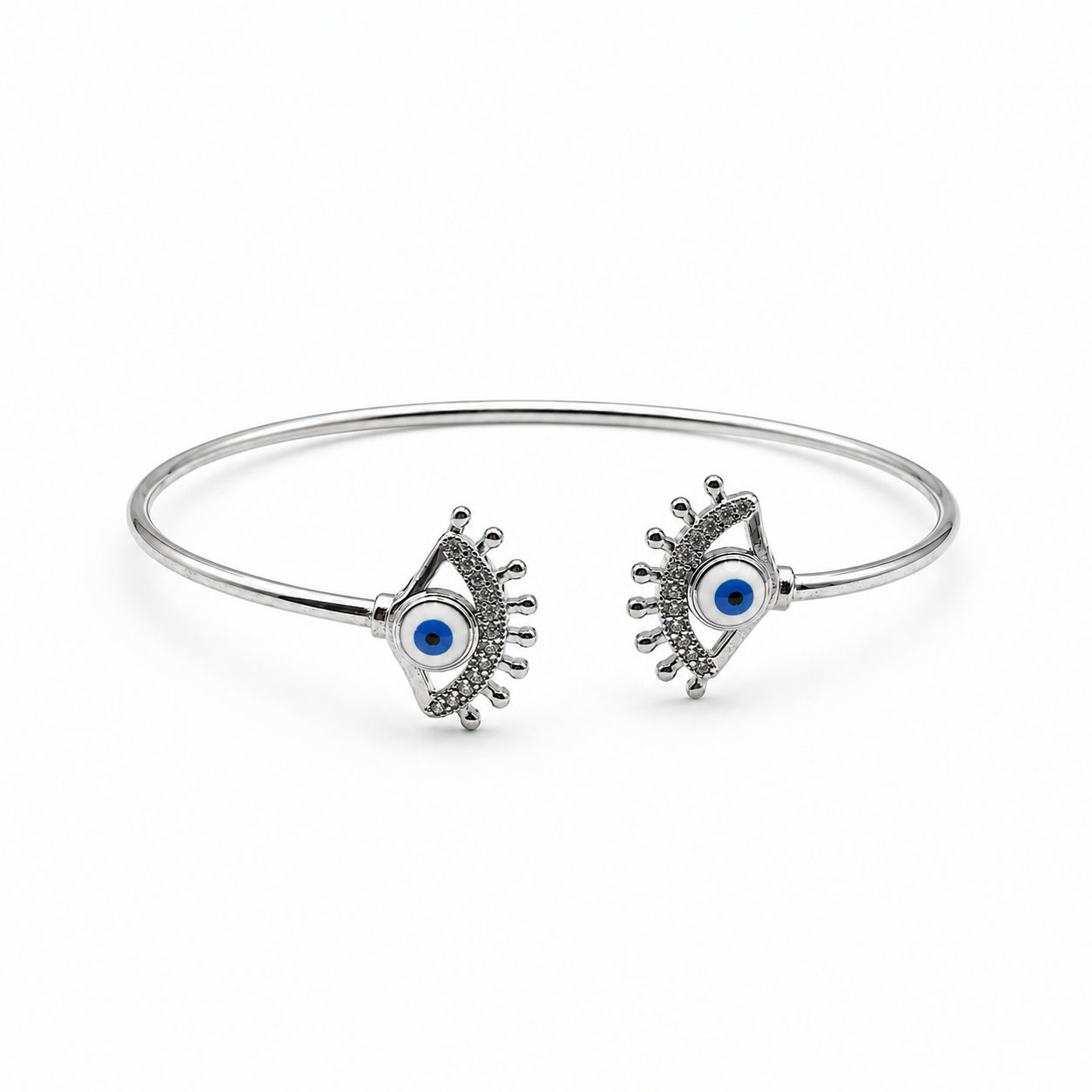 Silver Evil Eye Lash Open Cuff Bracelet