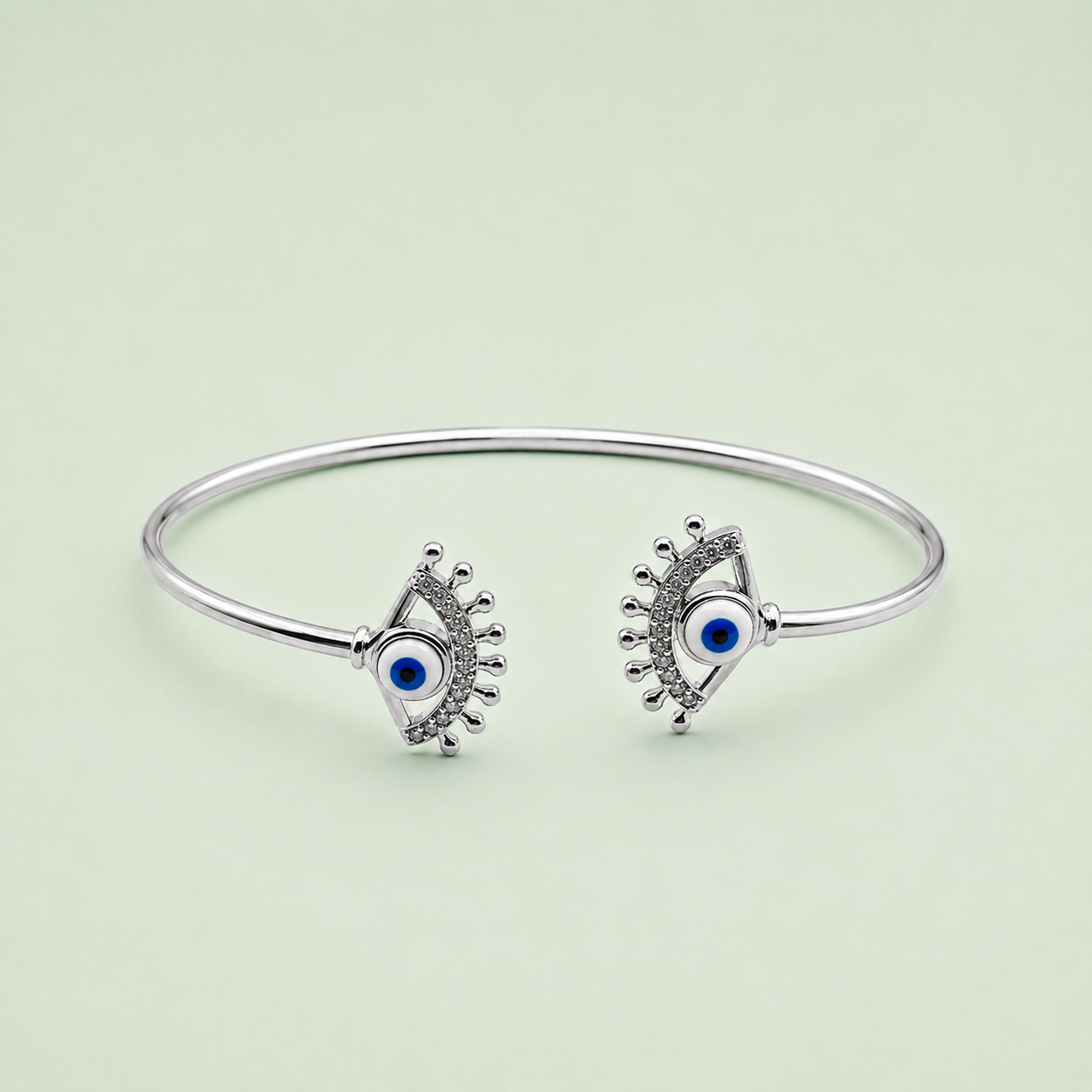Silver Evil Eye Lash Open Cuff Bracelet