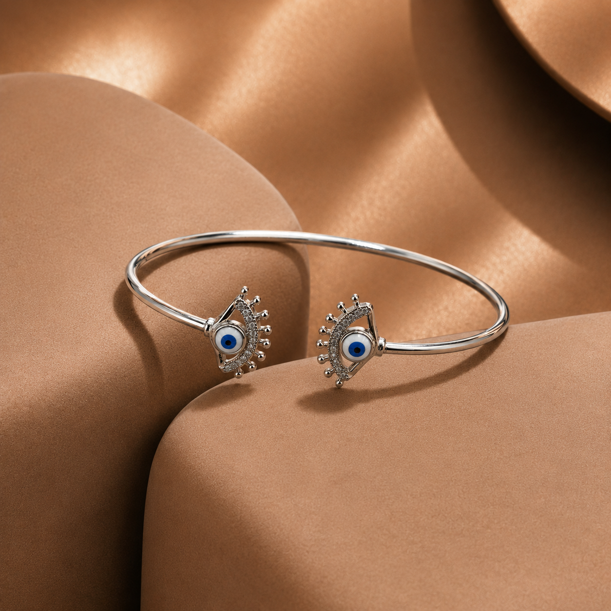 Silver Evil Eye Lash Open Cuff Bracelet