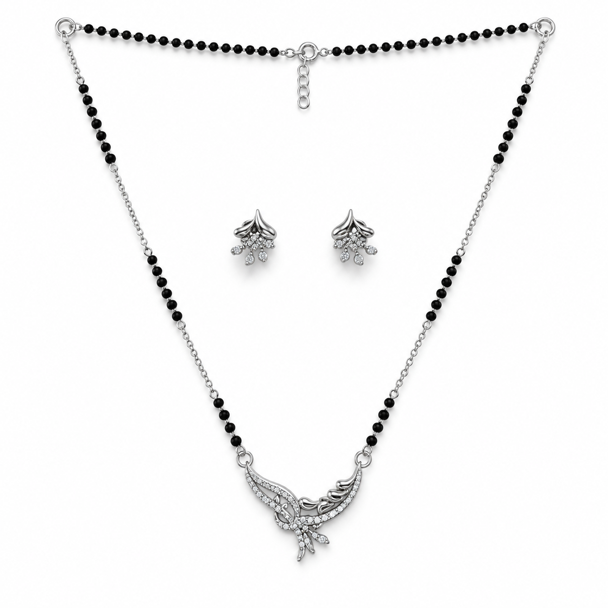 Silver Feather Swirl Mangalsutra Set