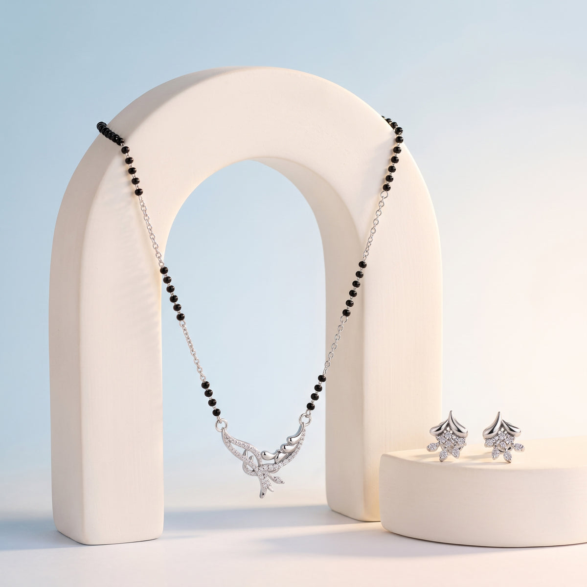 Silver Feather Swirl Mangalsutra Set