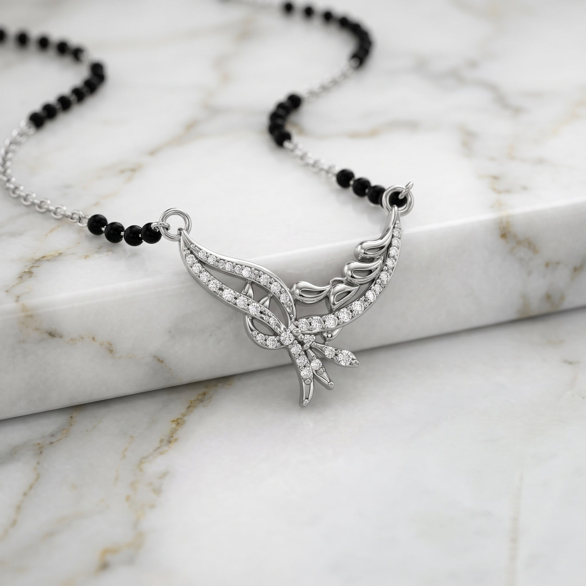 Silver Feather Swirl Mangalsutra Set