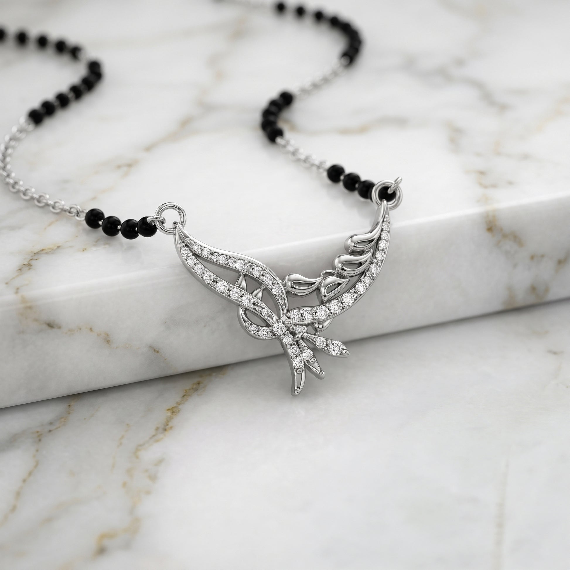 Silver Feather Swirl Mangalsutra Set
