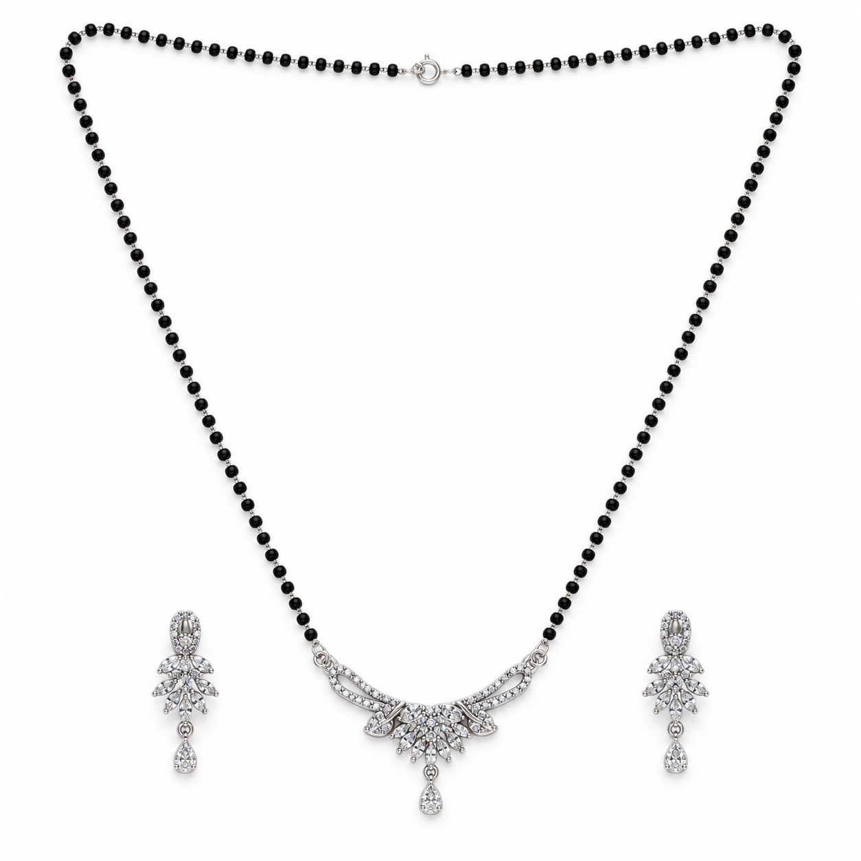 Silver Floral Burst Chandelier Mangalsutra Set