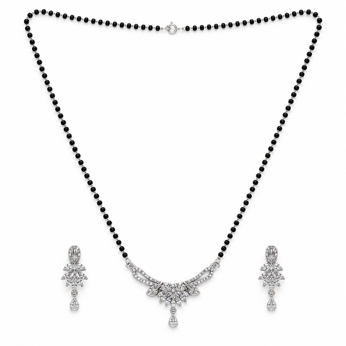 Silver Floral Burst Chandelier Mangalsutra Set