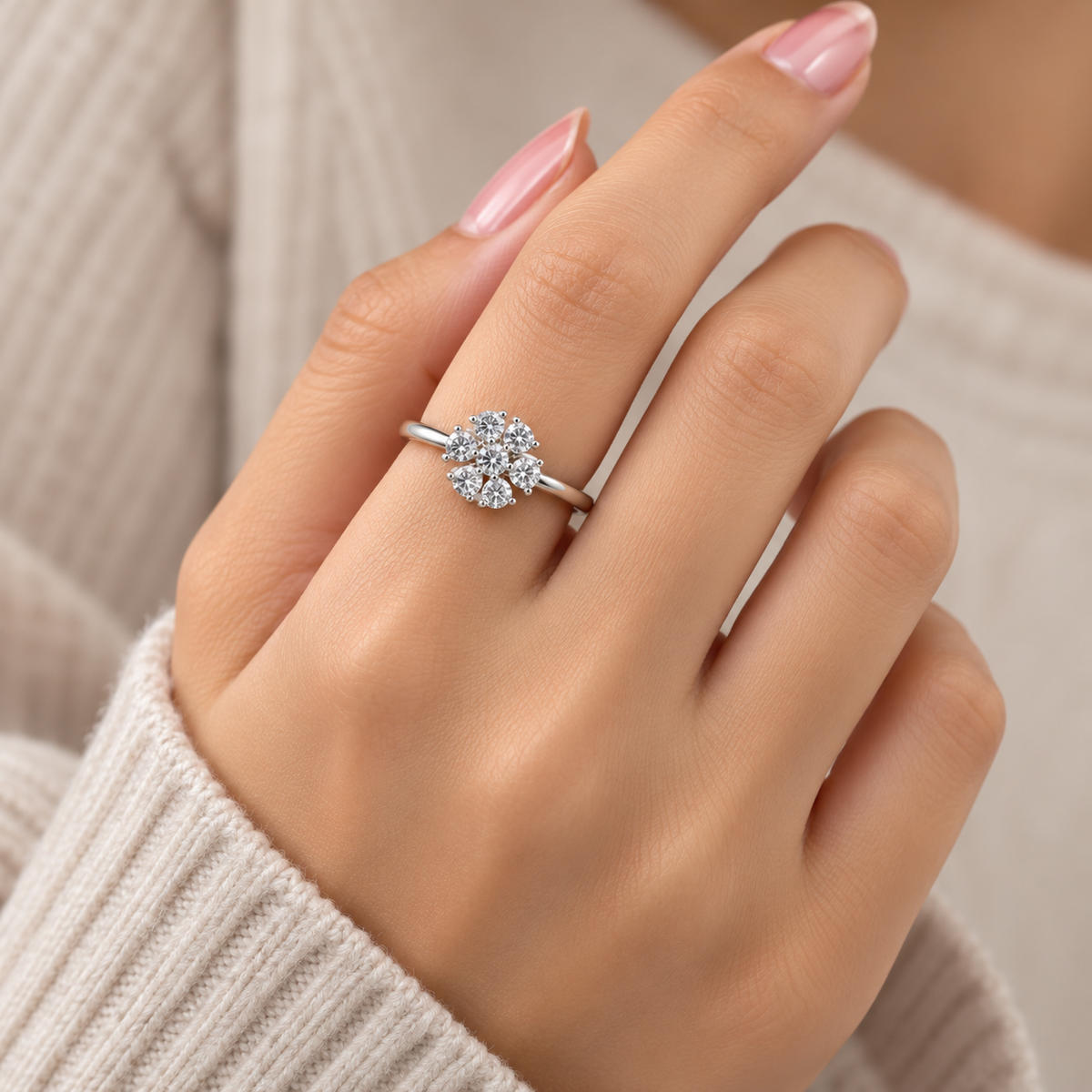 Silver Floral Cluster Ring