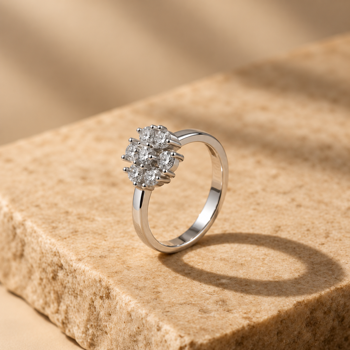 Silver Floral Cluster Ring