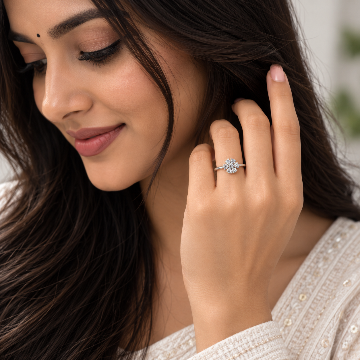 Silver Floral Cluster Ring