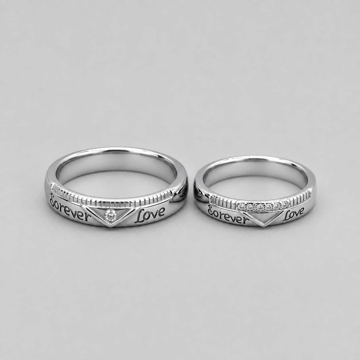 Silver Forever Love Milgrain Couple Band Ring
