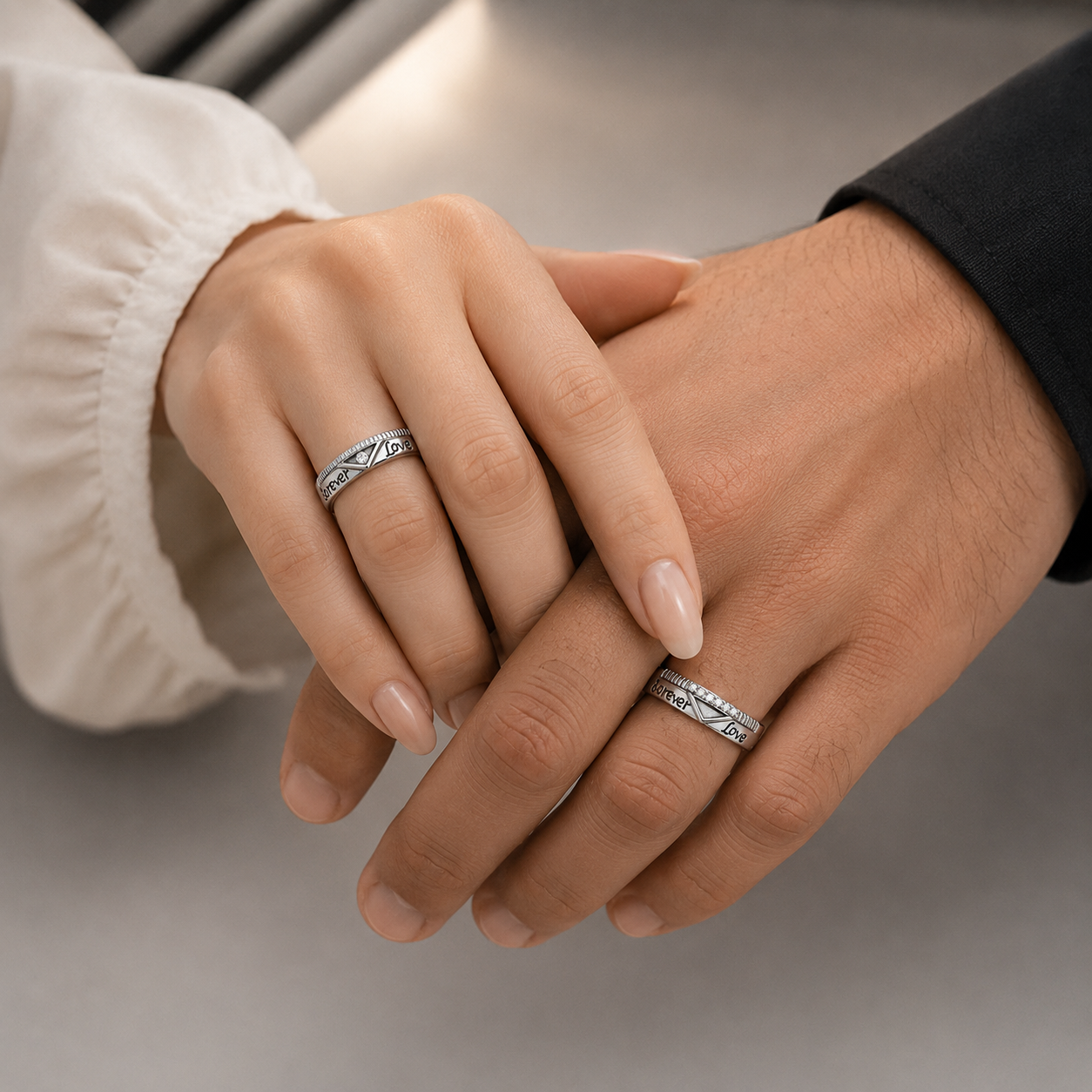 Silver Forever Love Milgrain Couple Band Ring