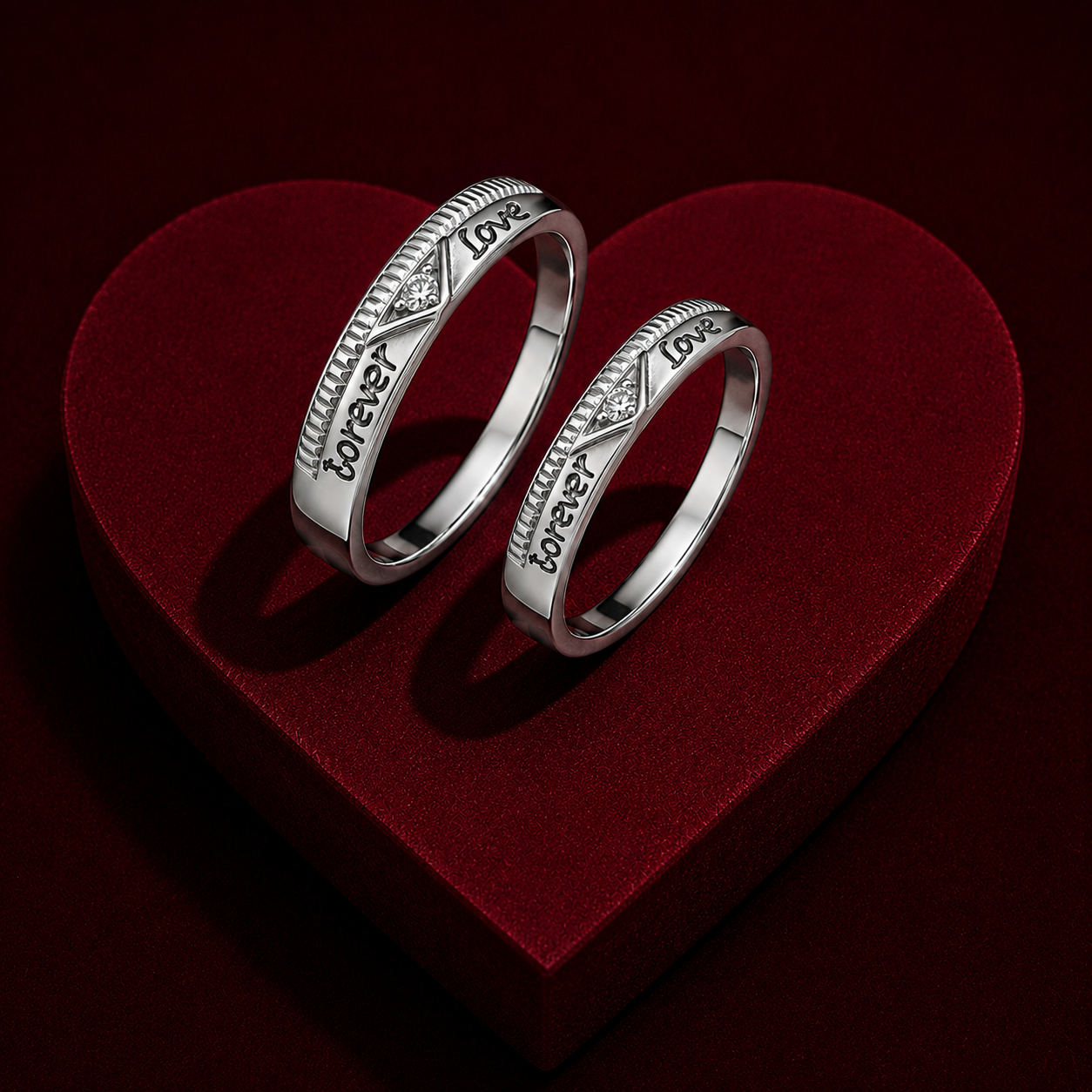 Silver Forever Love Milgrain Couple Band Ring