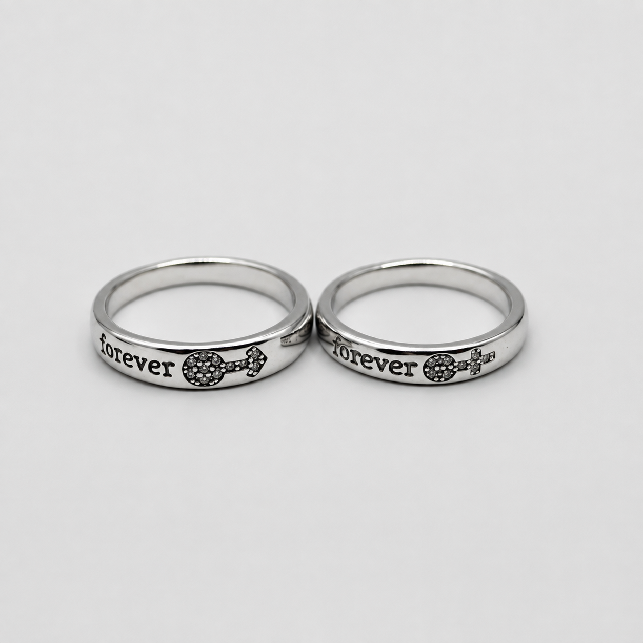 Silver Forever Mars and Venus Couple Band Ring