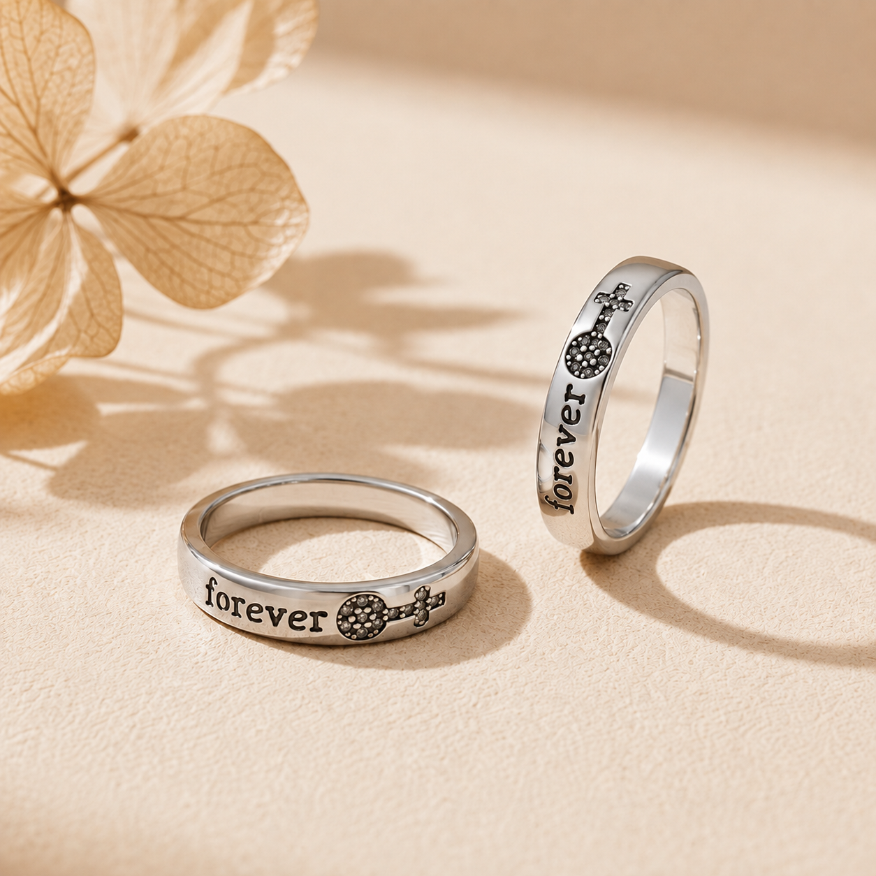 Silver Forever Mars and Venus Couple Band Ring