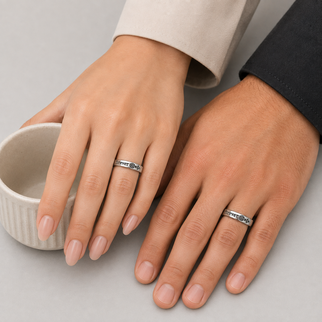 Silver Forever Mars and Venus Couple Band Ring