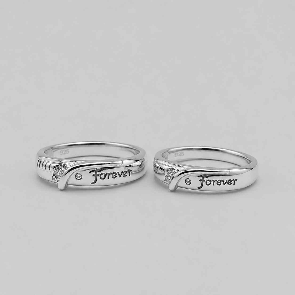 Silver Forever Script Couple Band Ring