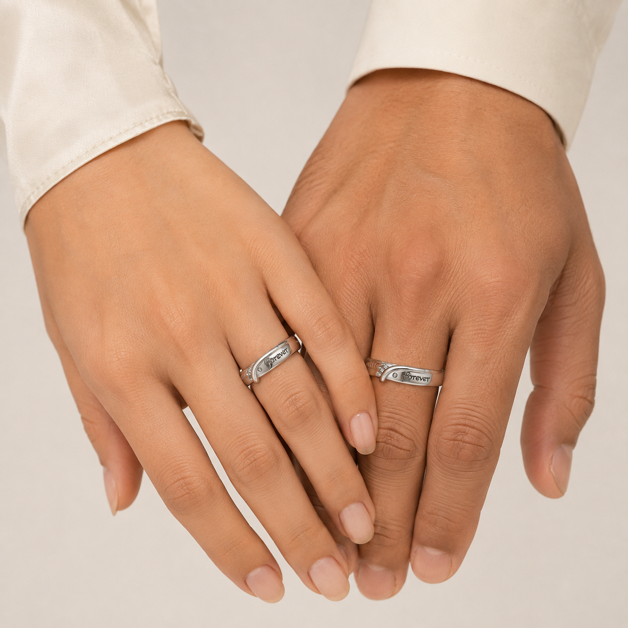 Silver Forever Script Couple Band Ring