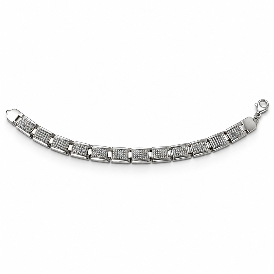 Silver Full Pave Plate Mens Bracelet
