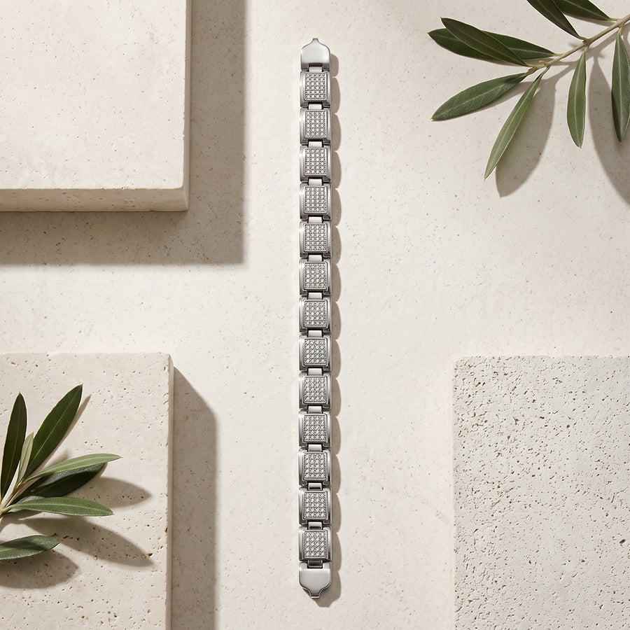 Silver Full Pave Plate Mens Bracelet