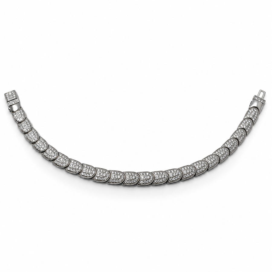 Silver Full Pave Scale Link Mens Bracelet