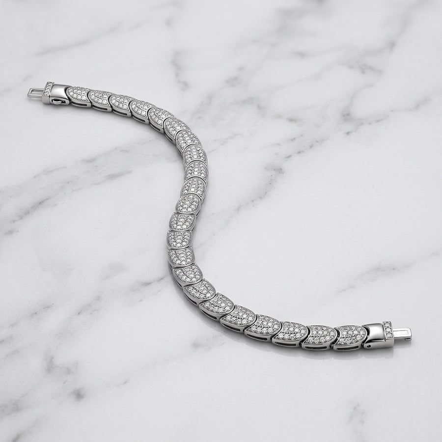 Silver Full Pave Scale Link Mens Bracelet