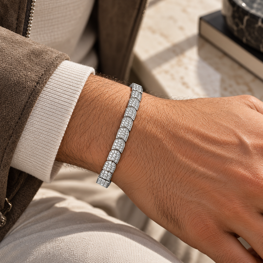 Silver Full Pave Scale Link Mens Bracelet