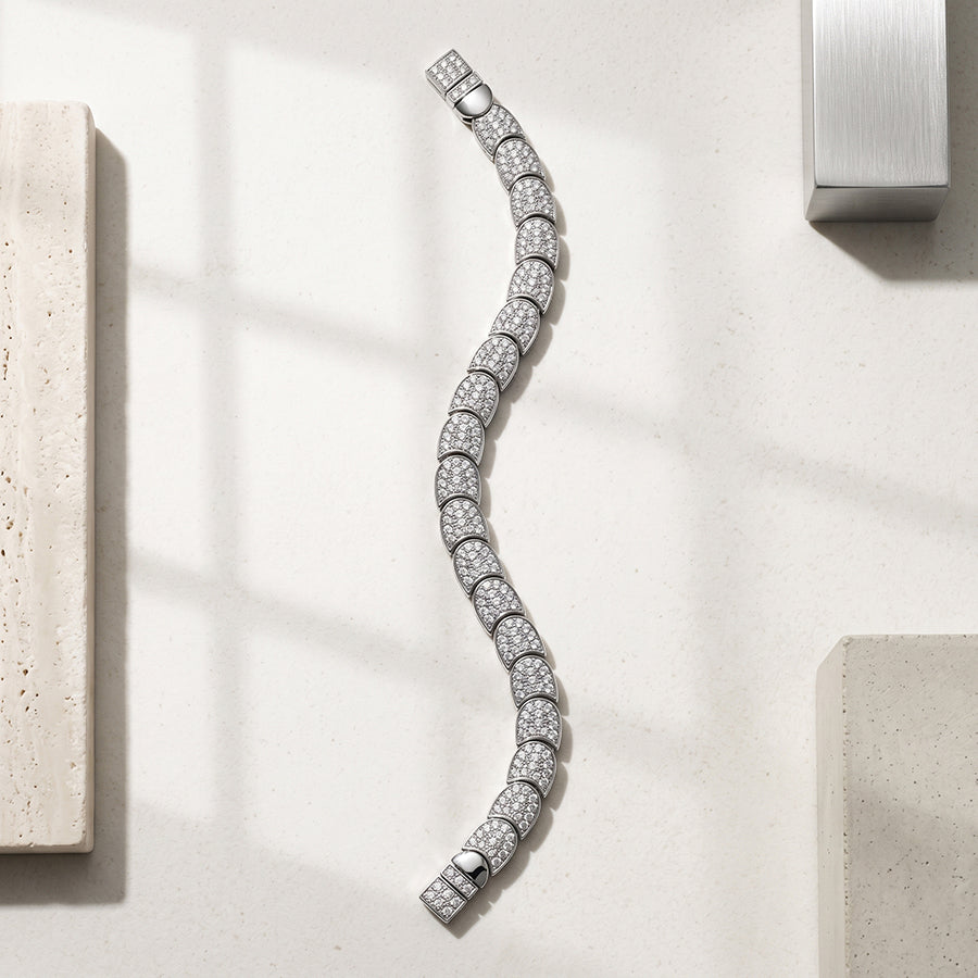 Silver Full Pave Scale Link Mens Bracelet