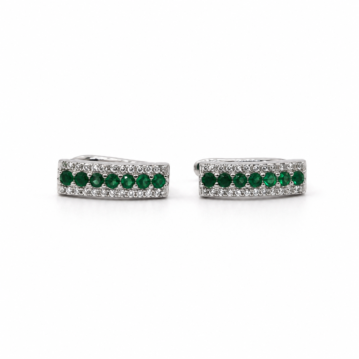Silver Green CZ Pave Huggie Earrings_01