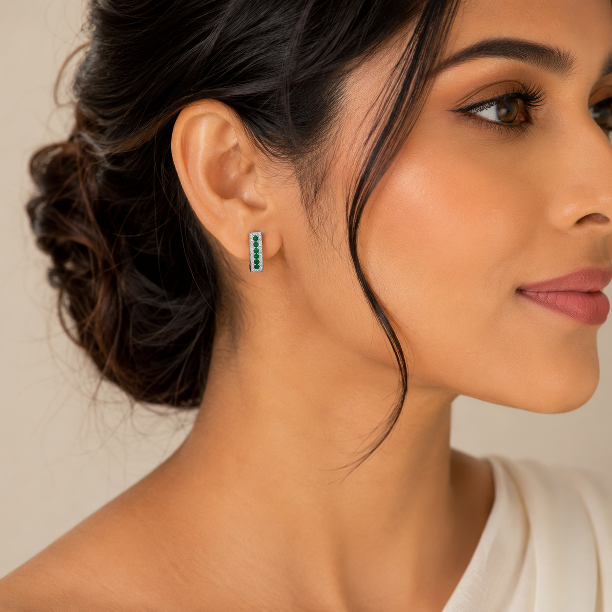Silver Green CZ Pave Huggie Earrings_03