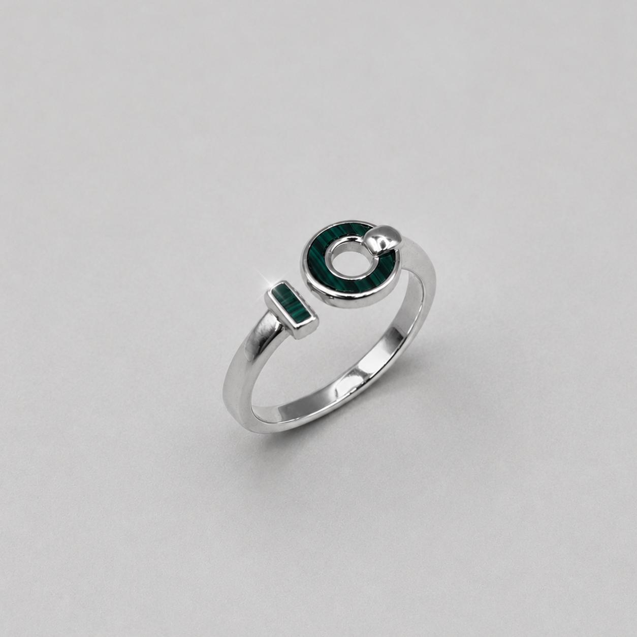 Silver Green Enamel Circle Ring