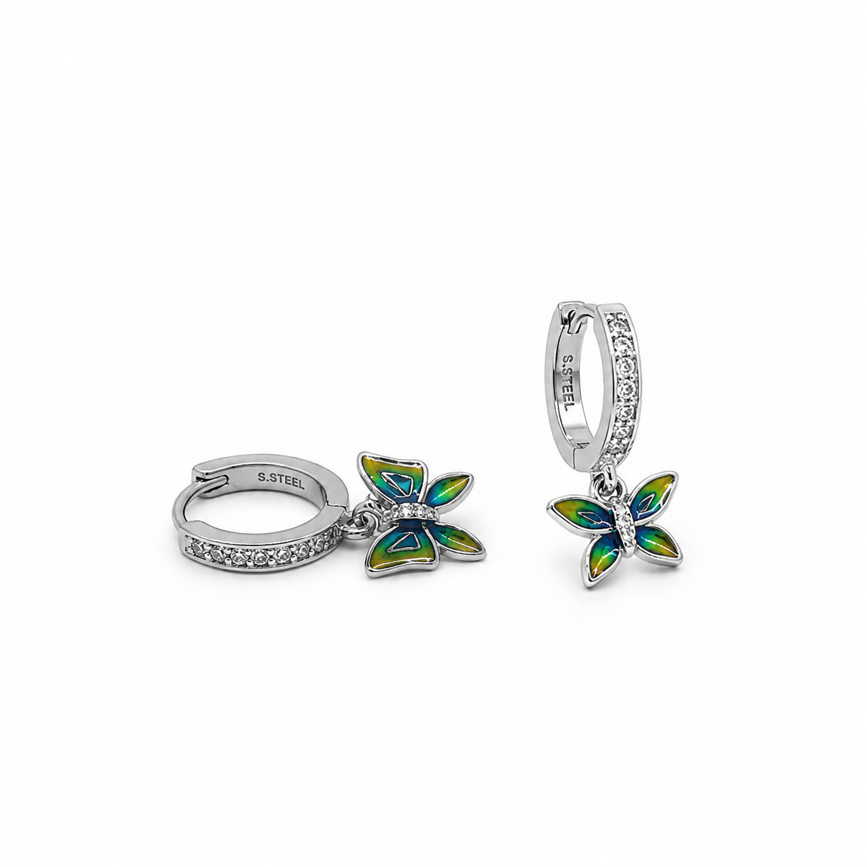 Silver Green Heart Circle Drop Earrings