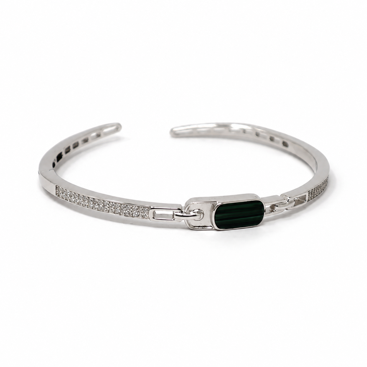 Silver Green Malachite Link Cuff Bracelet