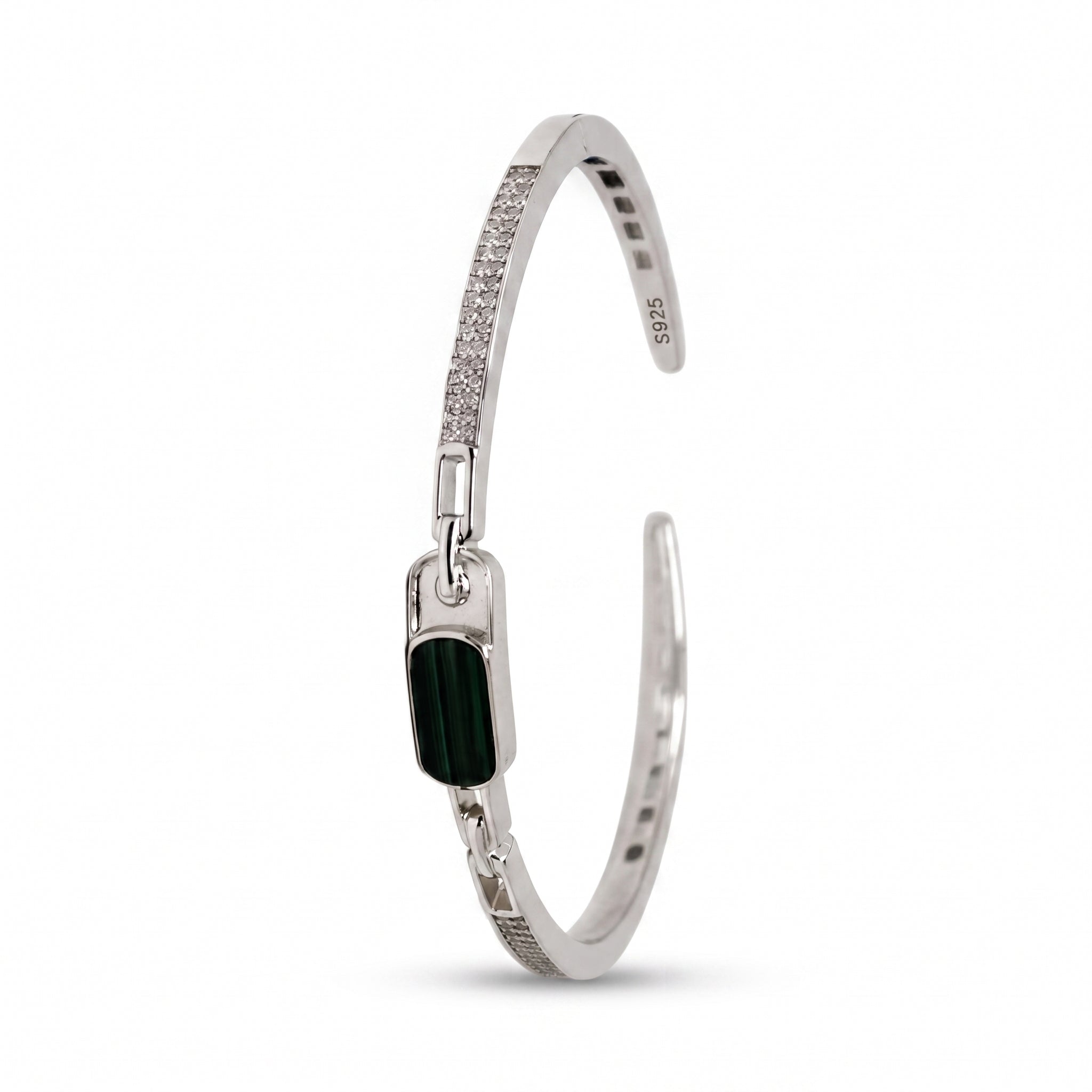 Silver Green Malachite Link Cuff Bracelet