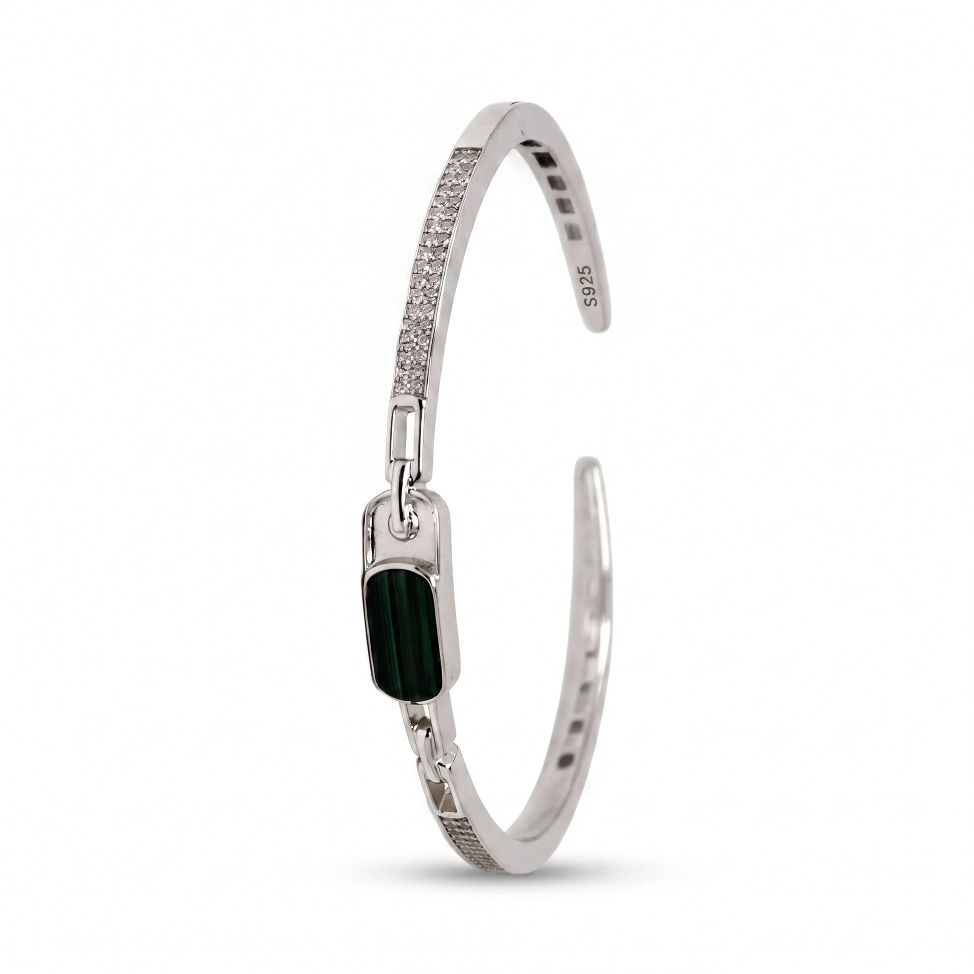 Silver Green Malachite Link Cuff Bracelet