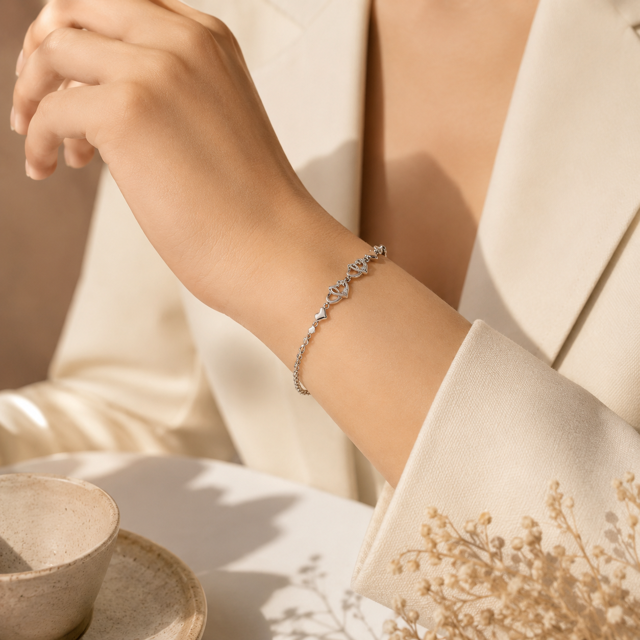 Silver Heart Link Bracelet