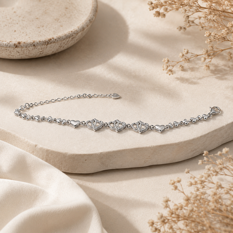 Silver Heart Link Bracelet