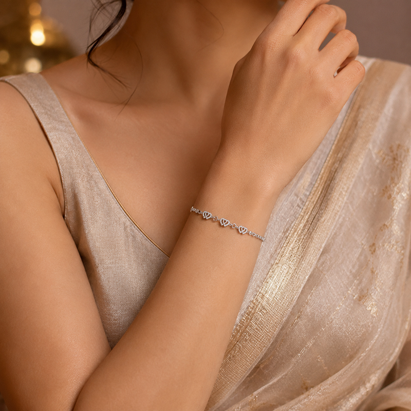 Silver Heart Station Chain Bracelet