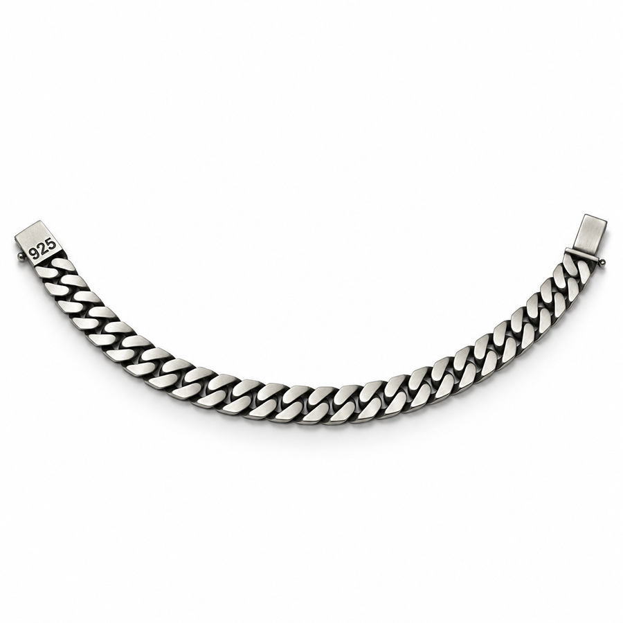 Silver Heavy Flat Cuban Link Mens Bracelet