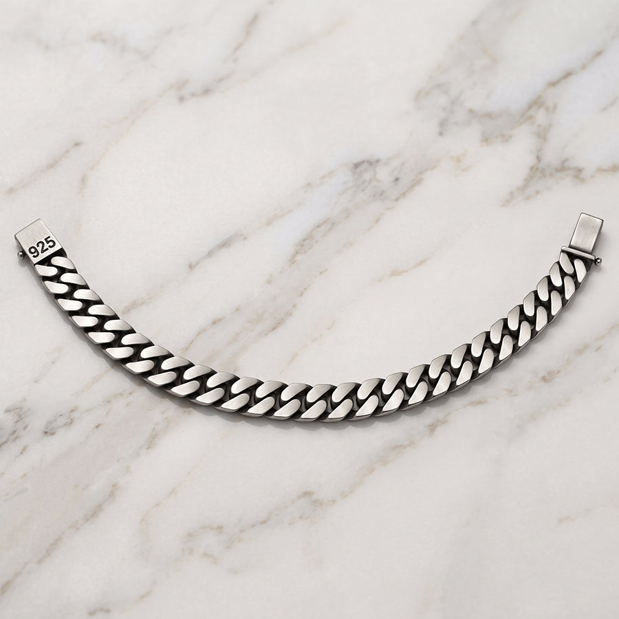 Silver Heavy Flat Cuban Link Mens Bracelet