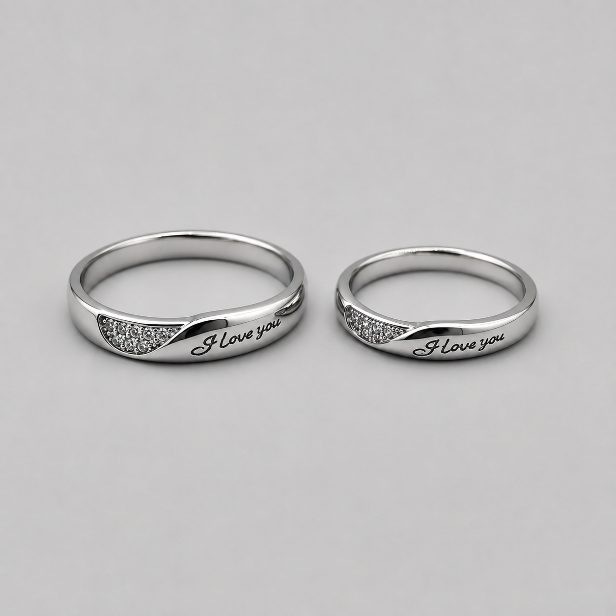 Silver I Love You Engraved Couple Band Ring